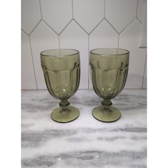 Libbey Gibraltar Olive Green Goblets Set, Vintage Glassware Pair, Mid-Century‎ - Picture 1 of 9